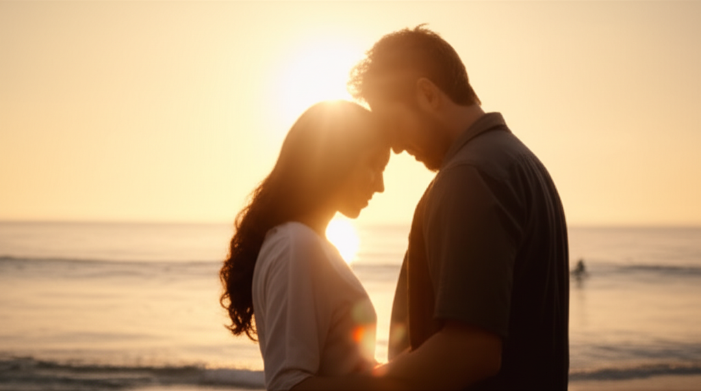 Couple embracing at sunset, symbolizing renewed connection and intimacy